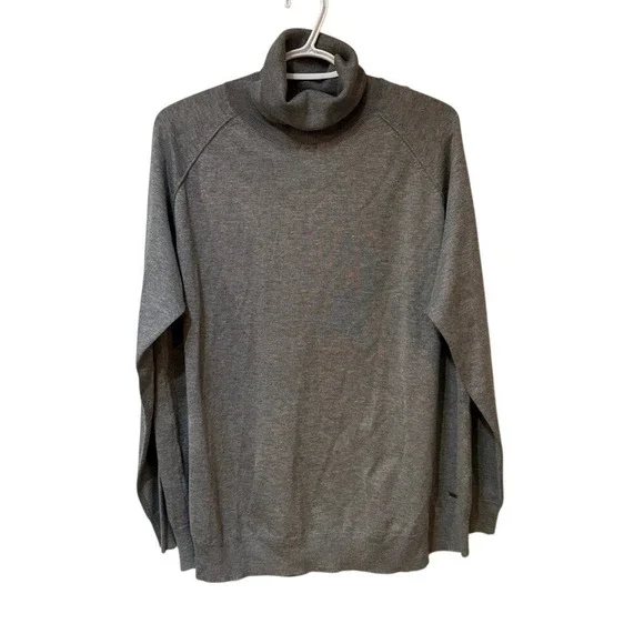 Holly & Whyte Lindex Gray Striped Long Sleeve Turtleneck Viscose Knit Top L - Picture 1 of 10